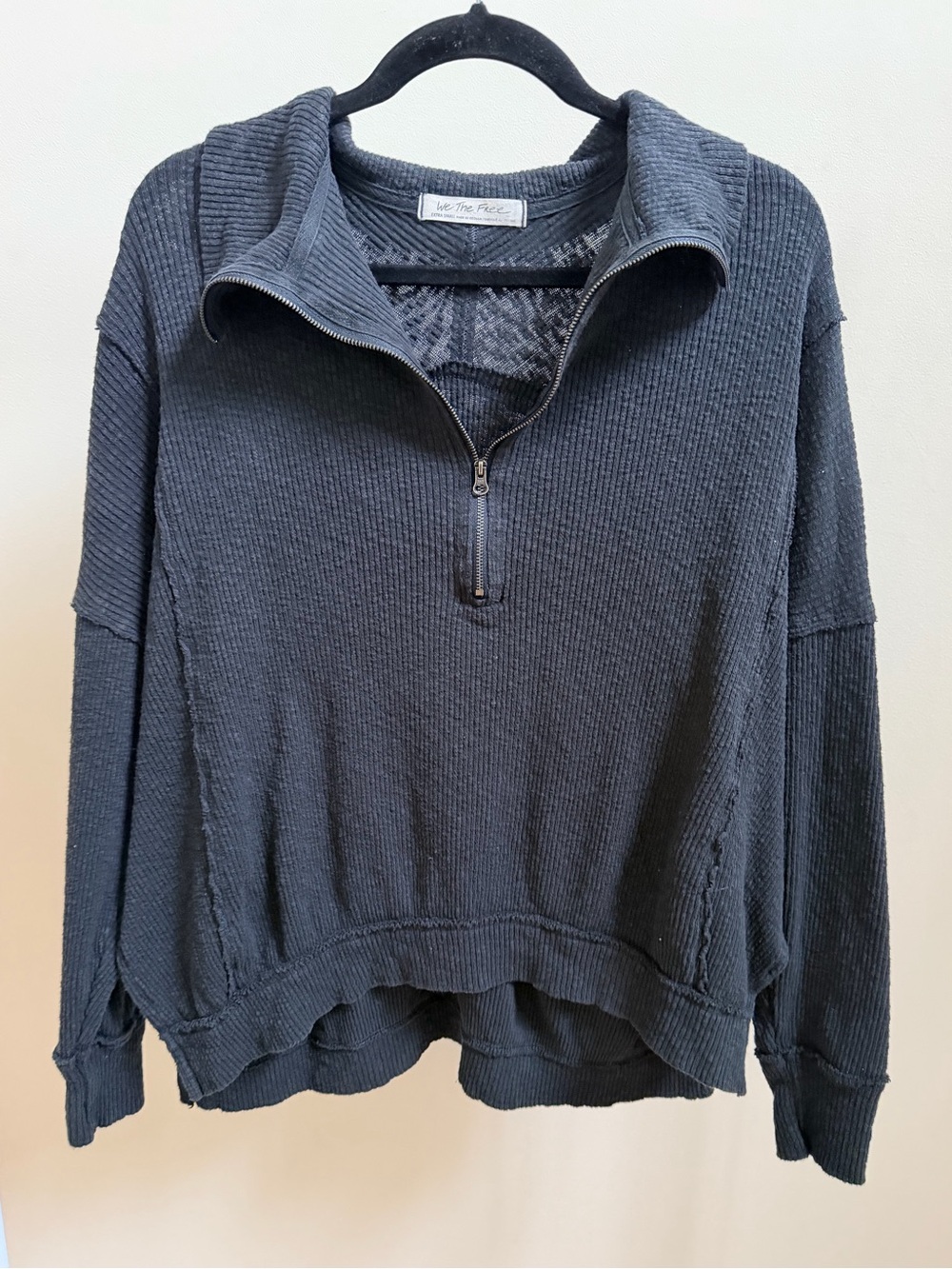 We The Free Walk Away Half Zip Tunic Pullover charcoal grey oversized Sz XS